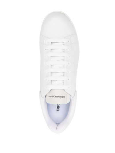 Shop Emporio Armani Logo Leather Sneakers In Blanco