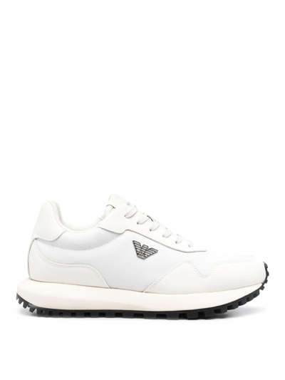 Shop Emporio Armani Logo Low-top Sneakers In Blanco
