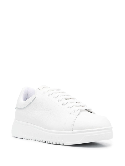 Shop Emporio Armani Logo Leather Sneakers In Blanco