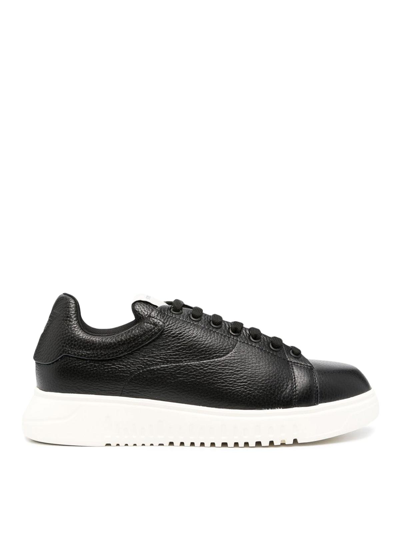 Shop Emporio Armani Logo Leather Sneakers In Negro