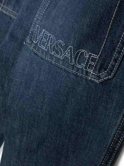 Shop Versace Kids Logo-straight-leg Jeans In Blue