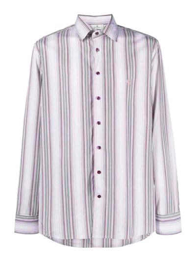 Shop Etro Embroidered Striped Shirt In Purple