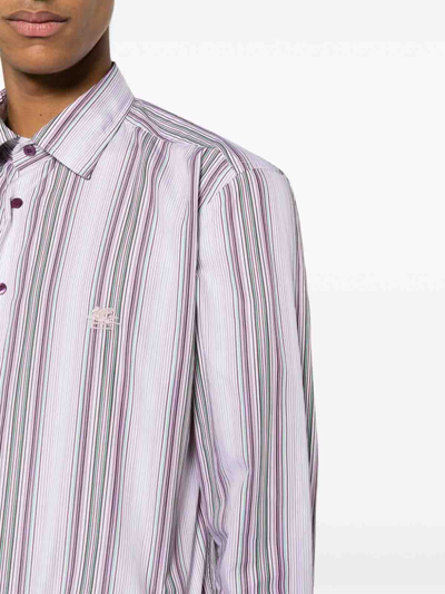 Shop Etro Embroidered Striped Shirt In Purple