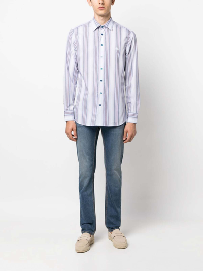Shop Etro Logo-embroidered Striped Shirt In Blue