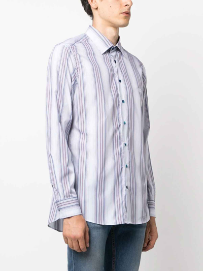 Shop Etro Logo-embroidered Striped Shirt In Blue
