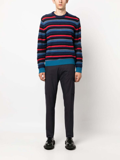 Paul Smith Crew-neck Stripe-pattern Jumper In Dark Blue