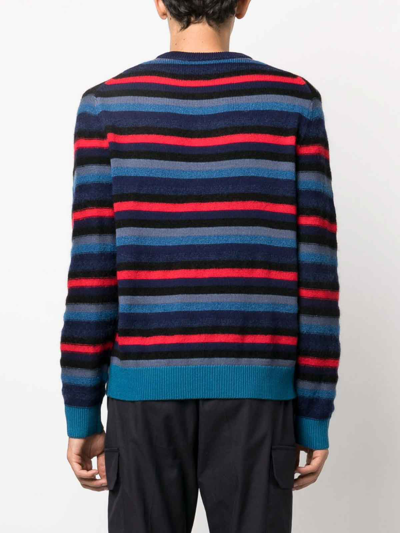 Paul Smith Crew-neck Stripe-pattern Jumper In Dark Blue