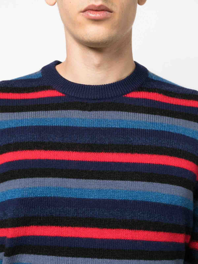 Paul Smith Crew-neck Stripe-pattern Jumper In Dark Blue
