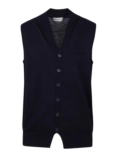 Ballantyne Slim Fit Black Waistcoat With V-neck And Button Closure In Negro