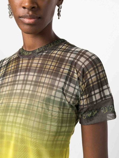 Shop Ottolinger Checked Cropped T-shirt In Yellow