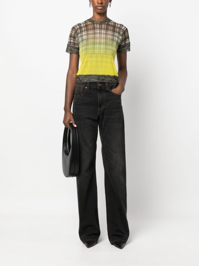 Shop Ottolinger Checked Cropped T-shirt In Yellow