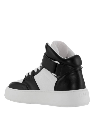 Shop Ganni Sporty Mix High-top Sneakers In Black