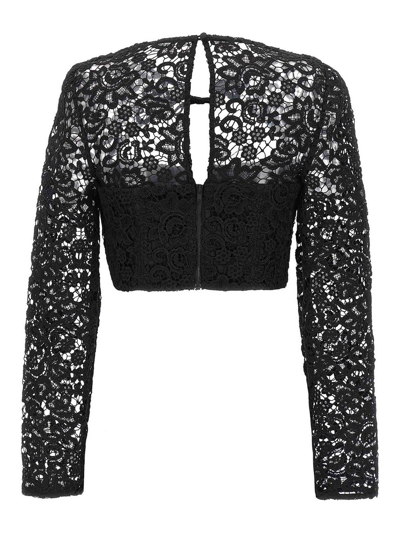 Self-portrait Self Portrait Women Top 'black Lace Tie Neck Crop' In Black
