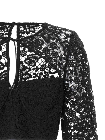 Shop Self-portrait Top Black Lace Tie Neck Crop