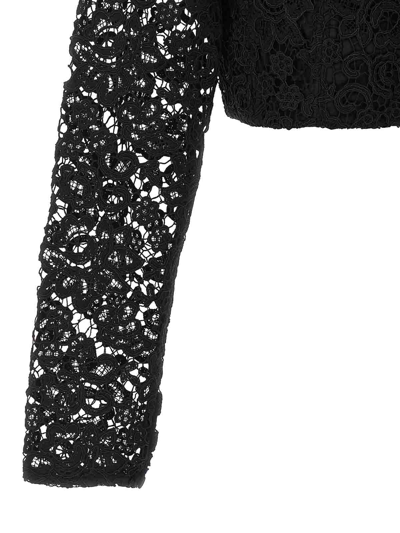 Self-portrait Self Portrait Women Top 'black Lace Tie Neck Crop' In Black