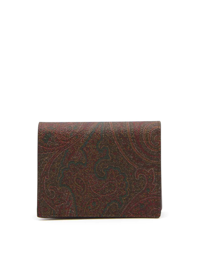 Shop Etro Leather-canvas Cardholder In Brown