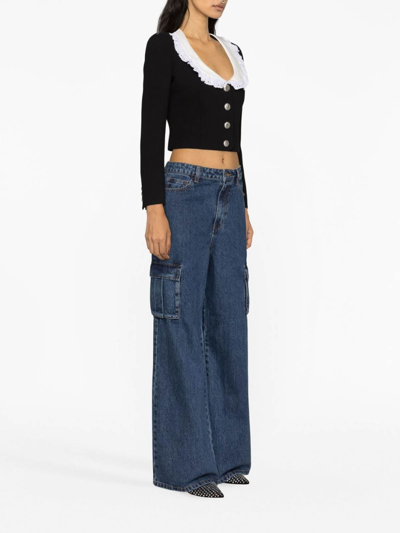 Shop Self-portrait Mid-rise Wide-leg Jeans In Blue