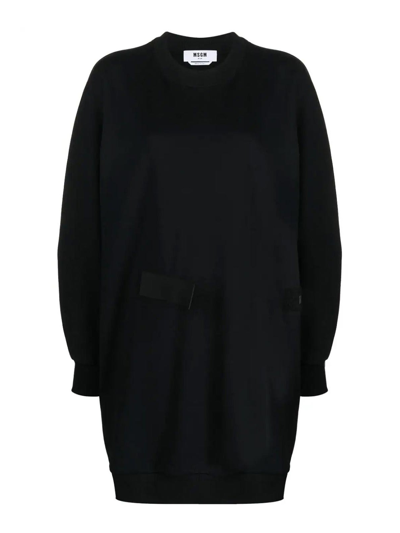 Shop Msgm Touch-strap Cotton Dress In Black