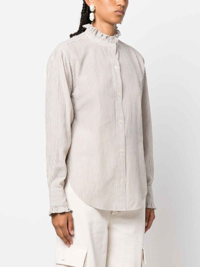 Shop Isabel Marant Étoile Saoli Ruffle-collar Striped Shirt In Brown