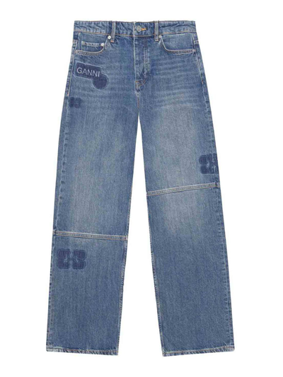 Shop Ganni Patch Izey Jeans In Blue