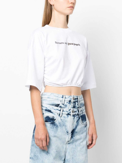 Shop Palm Angels Sunset Cropped T-shirt In Blanco
