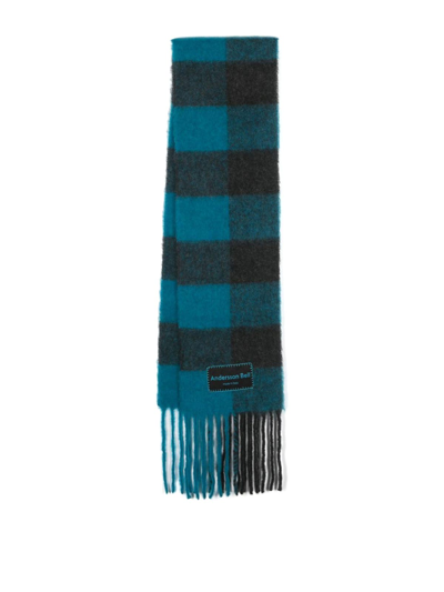 Shop Andersson Bell Check Fringed Scarf In Azul