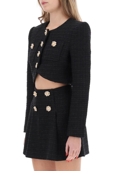 Shop Self-portrait Self Portrait Tweed Cropped Jacket With Diamanté Buttons