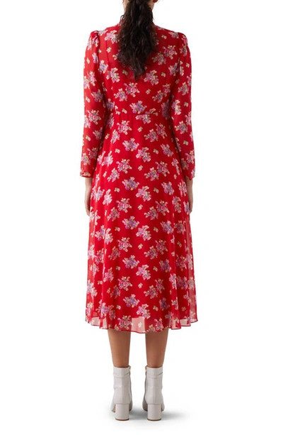 Shop Lk Bennett Keira Floral Print Long Sleeve Silk Midi Dress In Cherry Multi