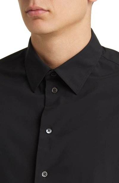 Emporio Armani Nylon Stretch Regular Fit Button Down Shirt In Solid Black