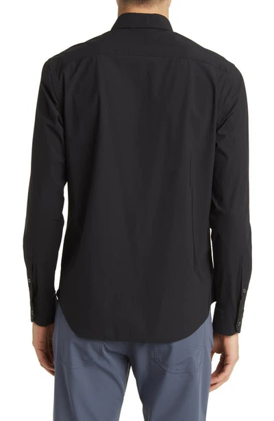 Emporio Armani Nylon Stretch Regular Fit Button Down Shirt In Solid Black