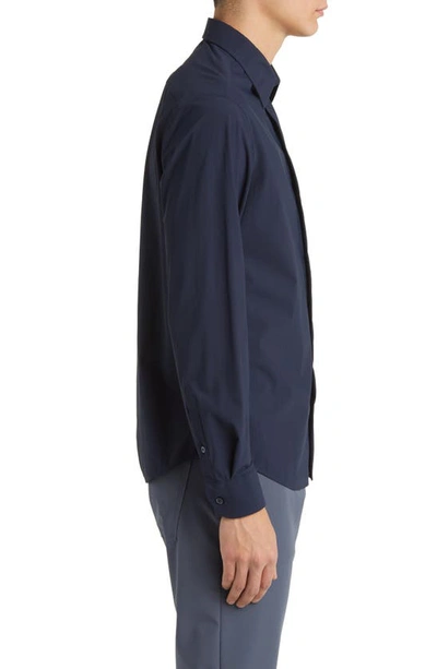 Shop Emporio Armani Stretch Jersey Button-up Shirt In Navy