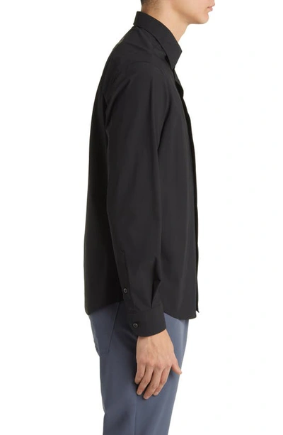 Emporio Armani Nylon Stretch Regular Fit Button Down Shirt In Solid Black