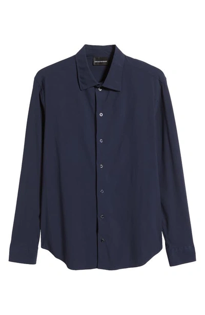 Shop Emporio Armani Stretch Jersey Button-up Shirt In Navy