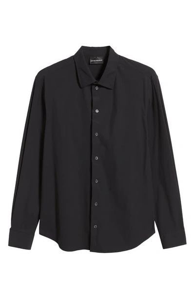 Emporio Armani Nylon Stretch Regular Fit Button Down Shirt In Solid Black