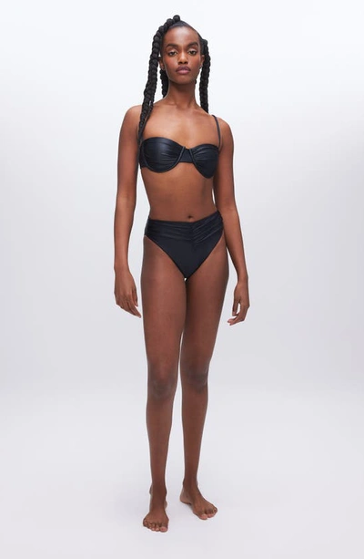 Shop Good American Ruched Underwire Demi Cup Bikini Top In Black001