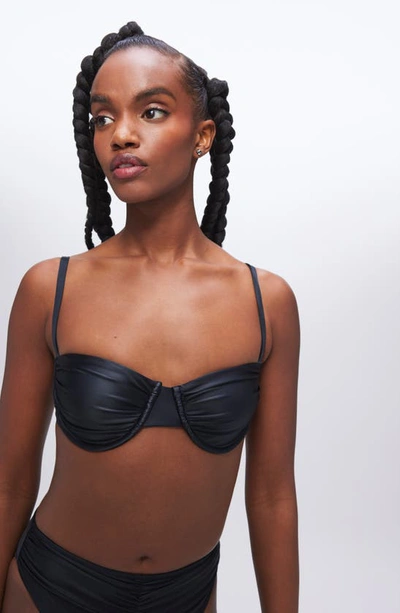 Shop Good American Ruched Underwire Demi Cup Bikini Top In Black001