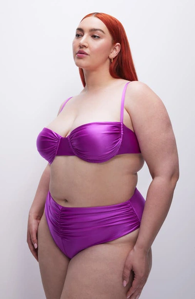 Shop Good American Ruched Underwire Demi Cup Bikini Top In Brightorchid001