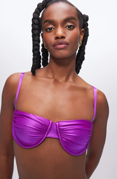 Shop Good American Ruched Underwire Demi Cup Bikini Top In Brightorchid001