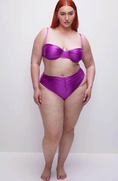 Shop Good American Ruched Underwire Demi Cup Bikini Top In Brightorchid001