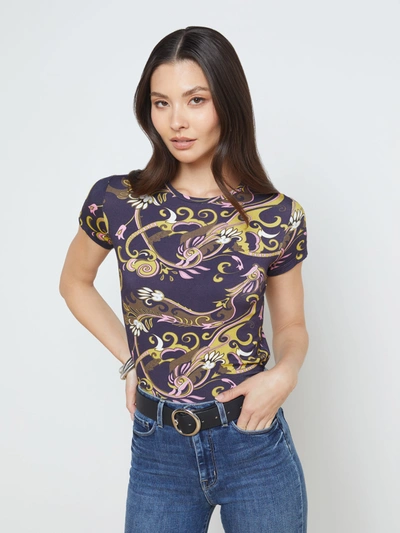 Shop L Agence Ressi Fitted Tee In Olive Multi Small Abstract Scarf