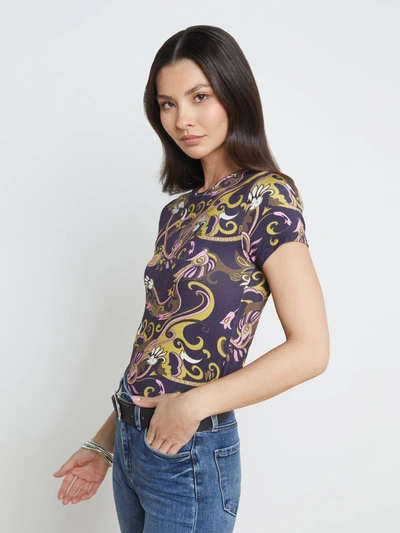 Shop L Agence Ressi Fitted Tee In Olive Multi Small Abstract Scarf