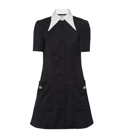 Shop Prada Wool Satin-collar Dress In Black