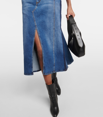 Shop Alexander Mcqueen Kickback Denim Midi Skirt In Blue