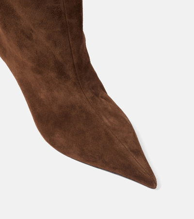 Amina Muaddi Fiona Suede Ankle Boots In Brown