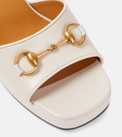 Shop Gucci Horsebit Leather Sandals In White