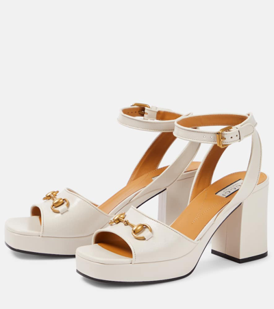 Shop Gucci Horsebit Leather Sandals In White