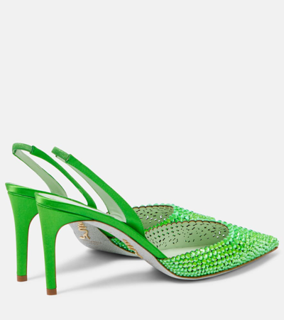 Shop René Caovilla Embellished Satin Slingback Pumps In Green