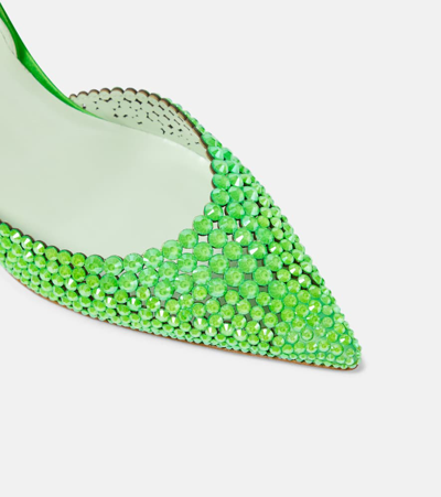 Shop René Caovilla Embellished Satin Slingback Pumps In Green