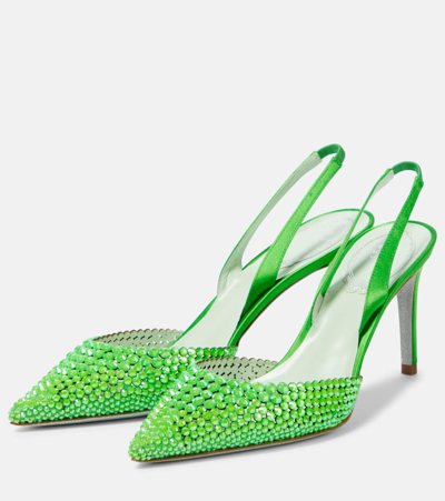 Shop René Caovilla Embellished Satin Slingback Pumps In Green