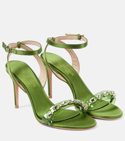 Shop Giambattista Valli Embellished Satin Sandals In Green
